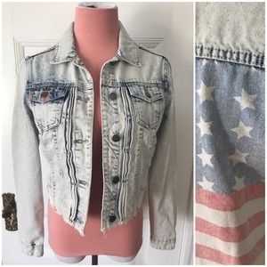 Acid wash Americana cropped denim jacket
